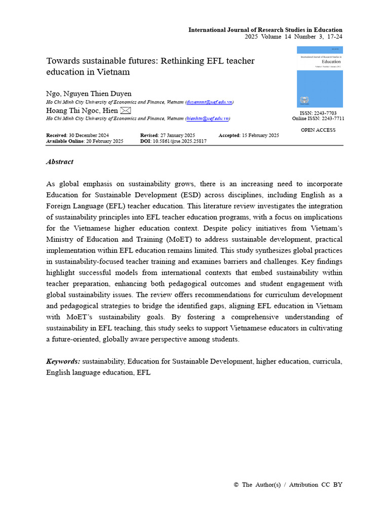 Rethinking EFL Teacher Education in Vietnam | PDF | Sustainability ...