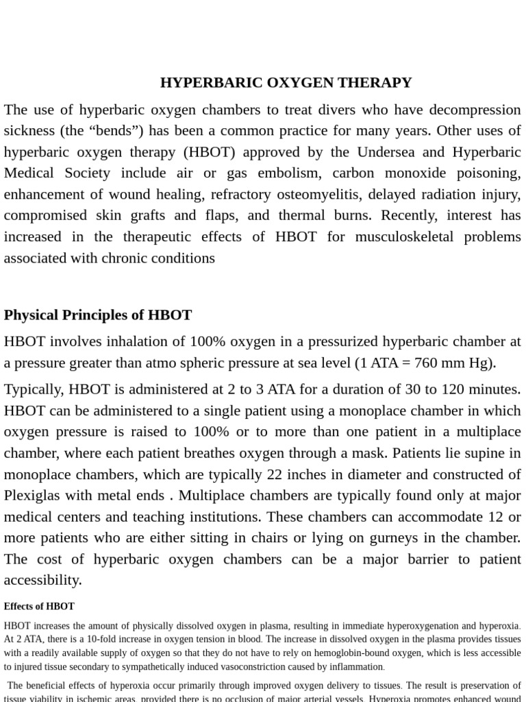 Benefits of Hyperbaric Oxygen Therapy | PDF | Diseases And Disorders ...