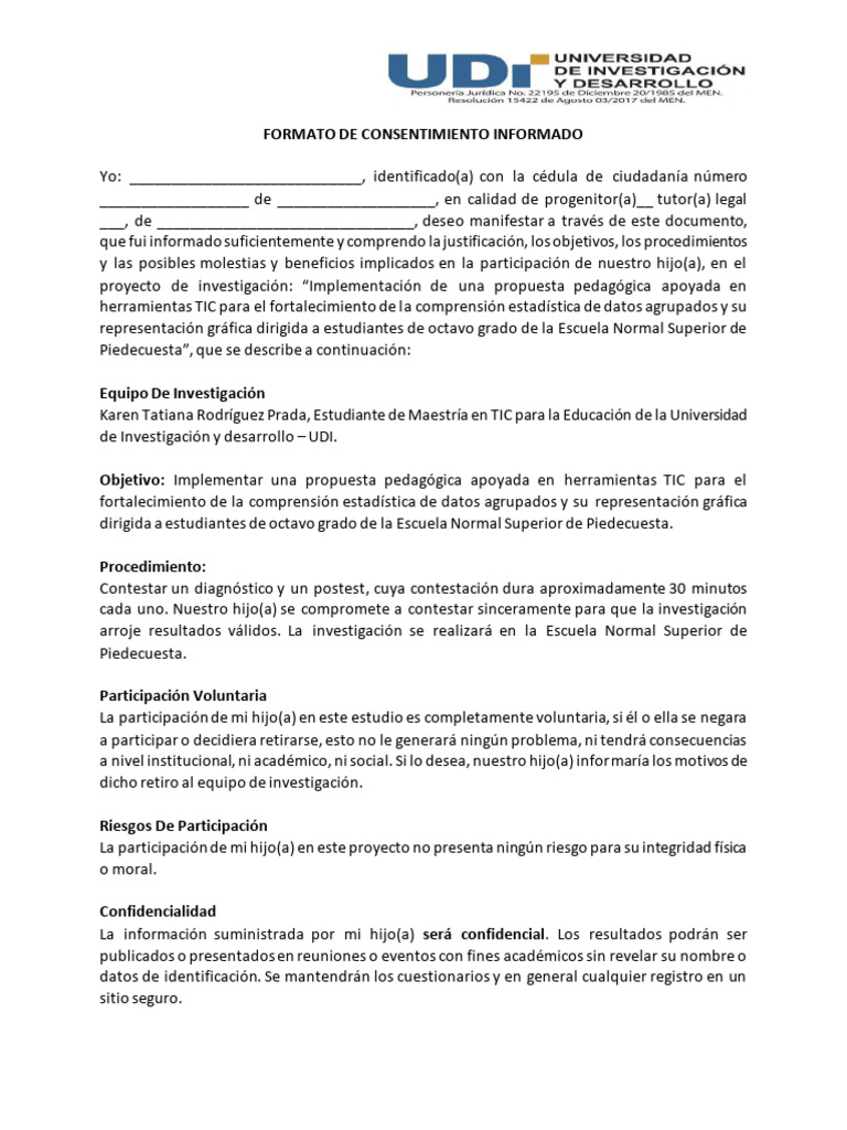 Consentimiento Informado para Investigación | PDF