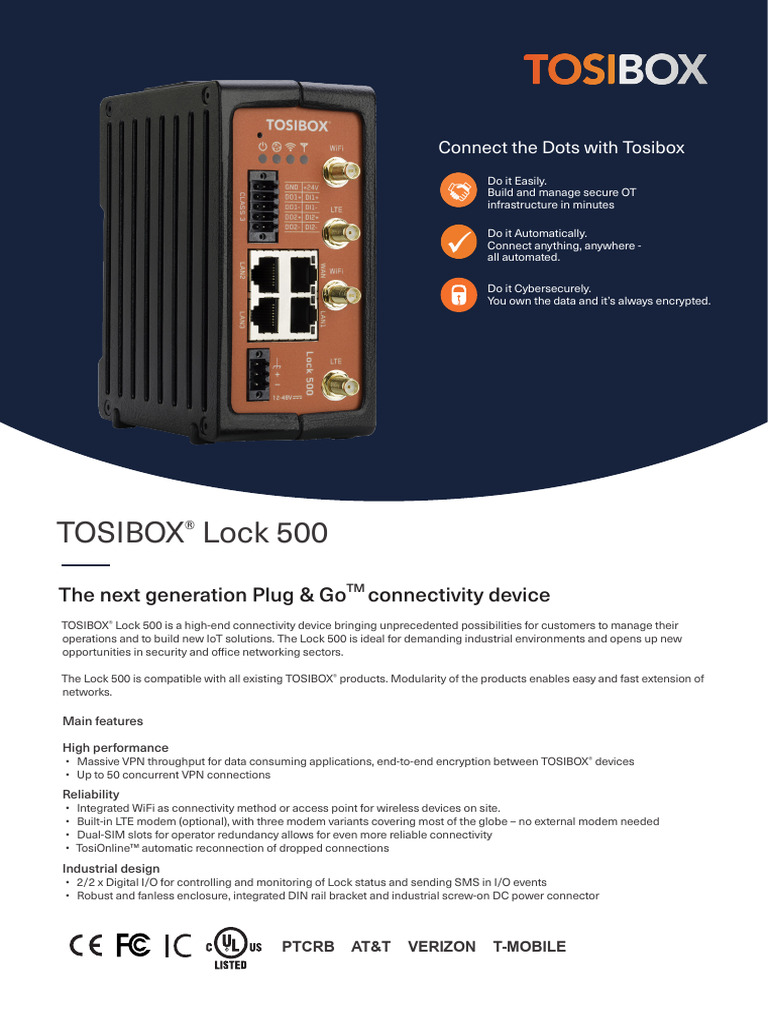 Tosibox Lock500 Datasheet 2.6 | PDF | Modem | Wi Fi