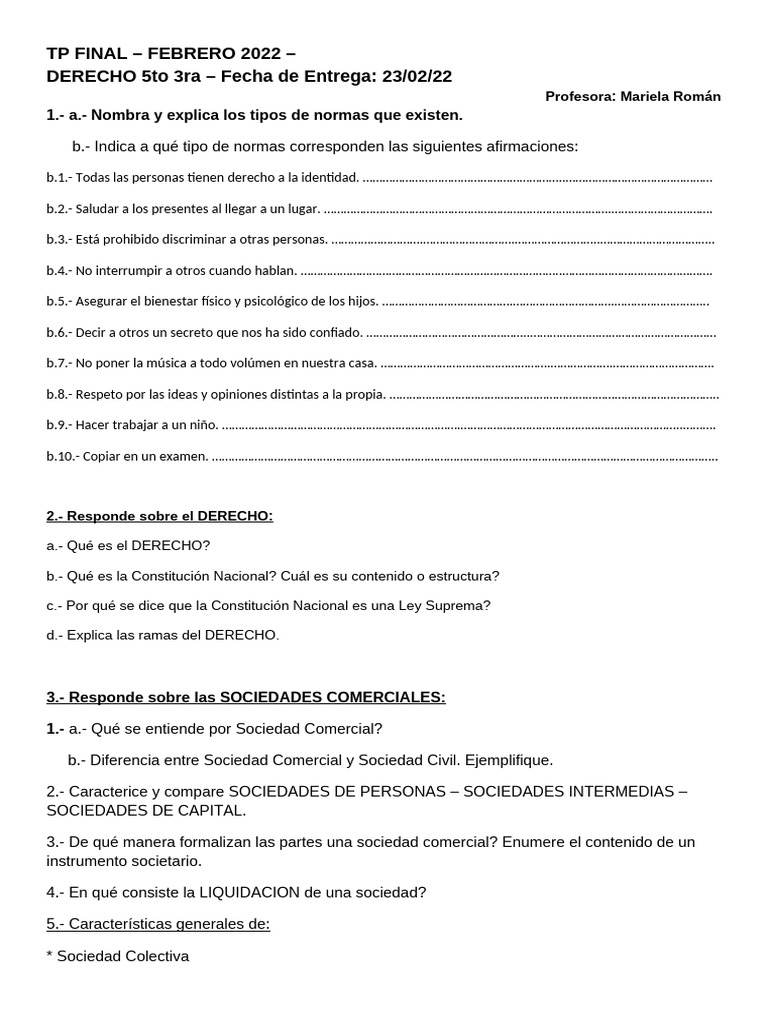 TP Final Derecho 5to Febrero 2022 | PDF | Sociedad de responsabilidad ...