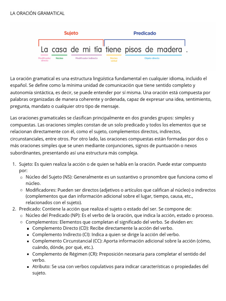 Estructura y Tipos de Oraciones Gramaticales | PDF | Oración ...