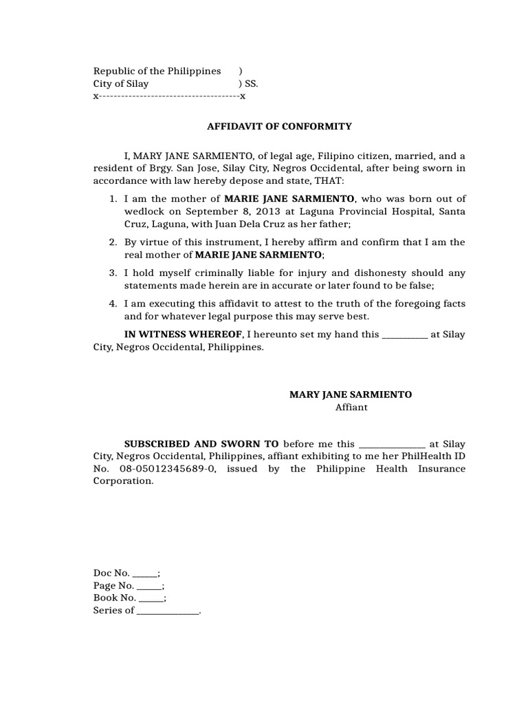 Affidavit of Conformity Sample | PDF