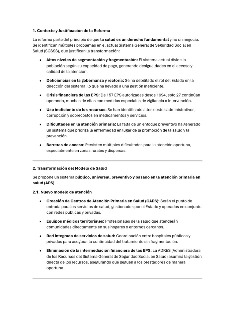 Reforma del Sistema de Salud en Colombia | PDF | Politica social ...