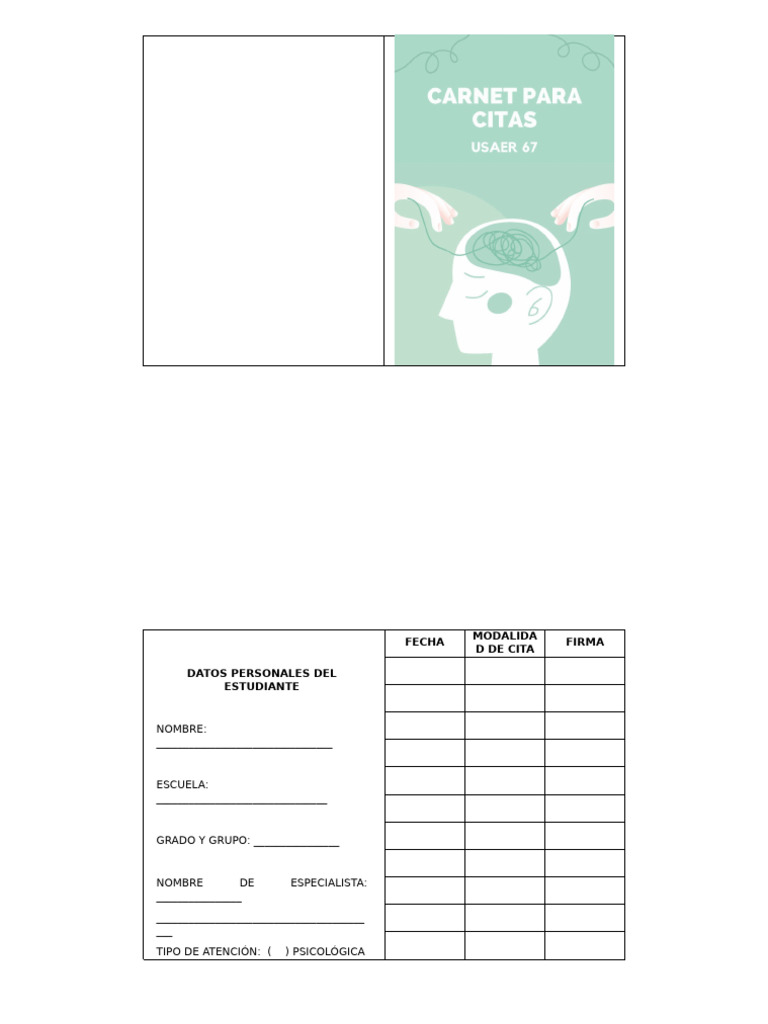 Formato de Carnet de Citas Psicológicas | PDF
