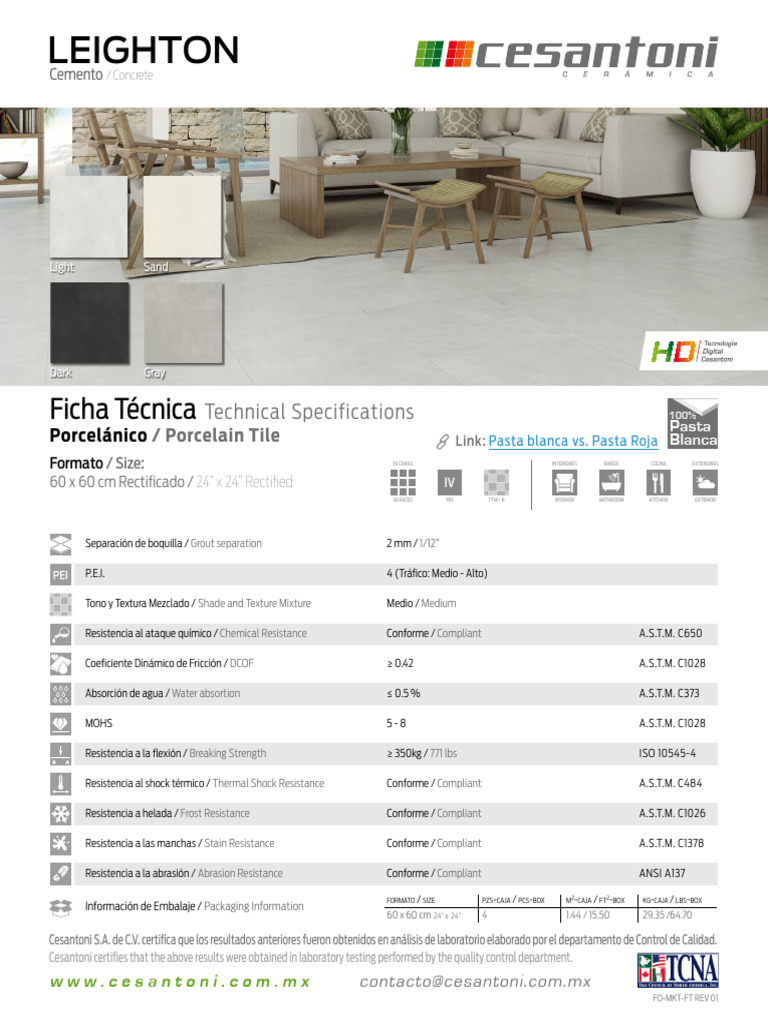 Ficha Técnica de Cerámica Cesantoni PDF