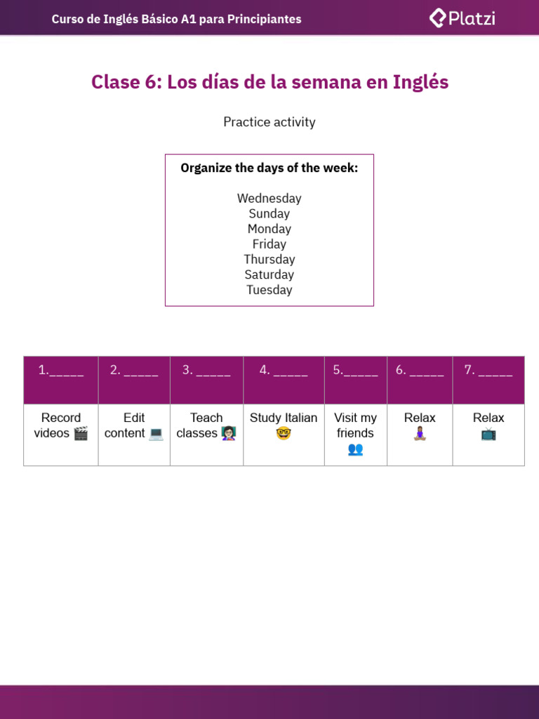 6 Los Dias de La Semana en Ingles | PDF
