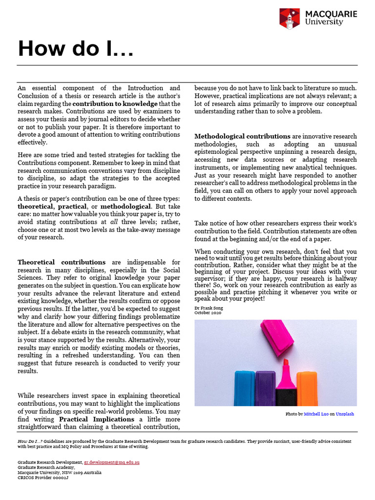 Highlighting Practical Research Contributions | PDF | Methodology ...
