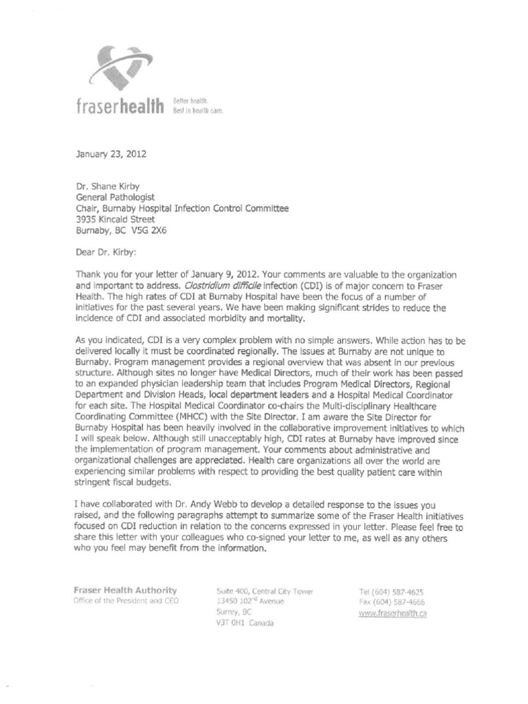 Letters regarding the infections from Fraser Health officials (Part 2)