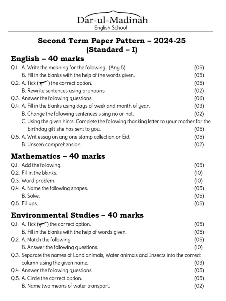Grade 1 Exam Pattern 2024-25 | PDF | Linguistics