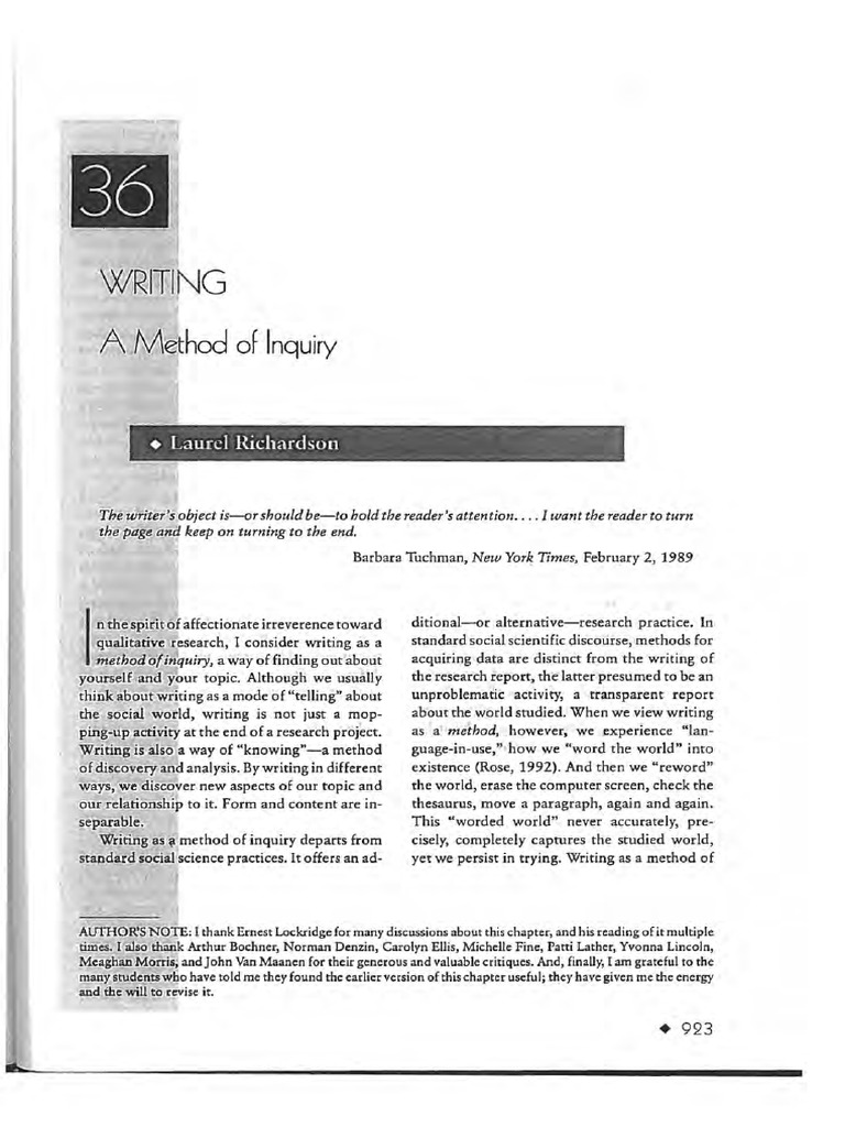 Writing as Inquiry in Qualitative Research | PDF | Theory | Ethnography