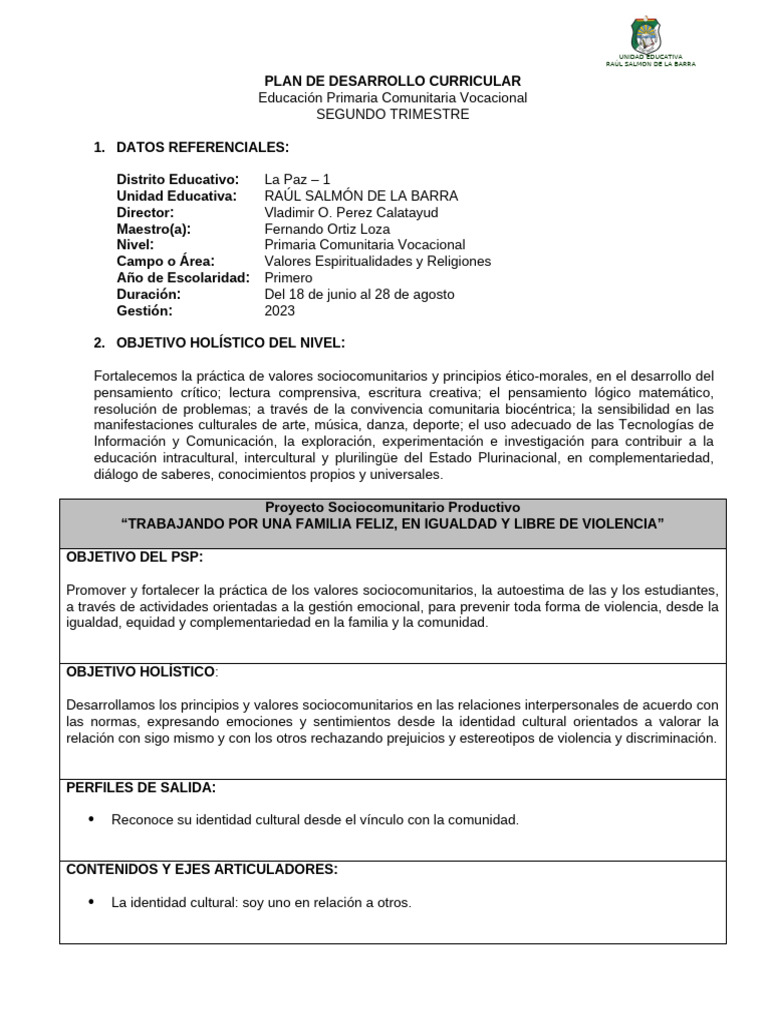 Plan de Desarrollo Curricular 2023 Ver Seg Trim 2 | PDF | Rituales ...