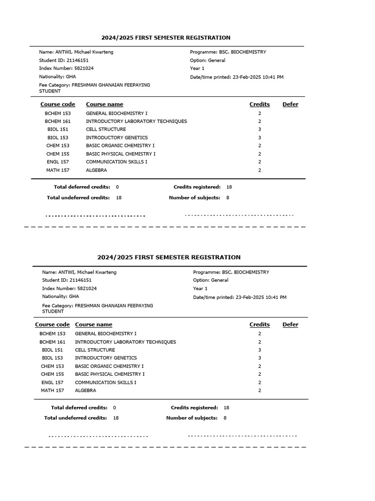 Registration Slip 21146151 2025 1 | PDF | Chemistry