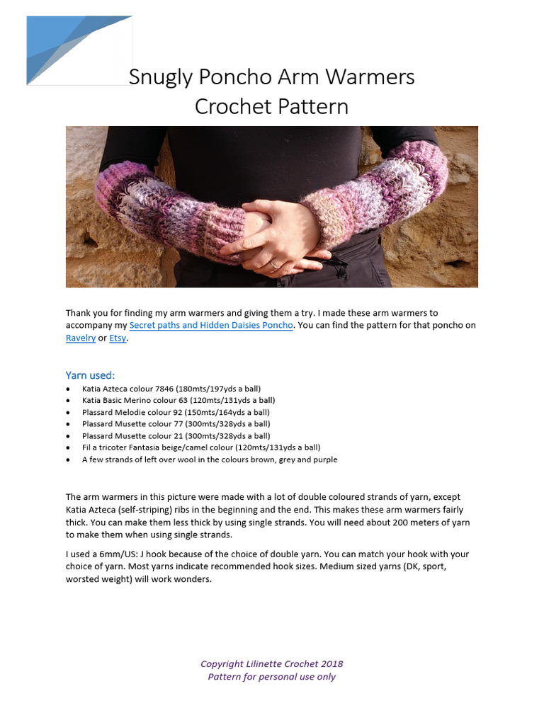 Snugly Poncho Arm Warmers Crochet Pattern | PDF | Crochet | Yarn