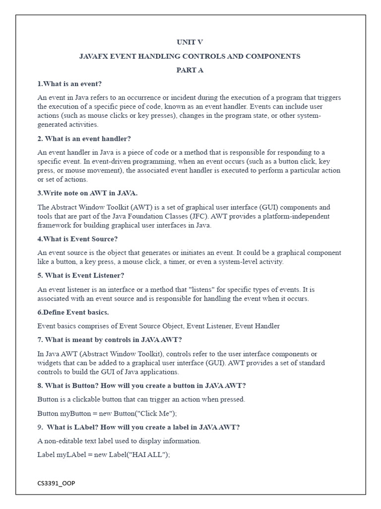III Cse Cs3391 Oop QB Unit 5 | PDF | Button (Computing) | Computing