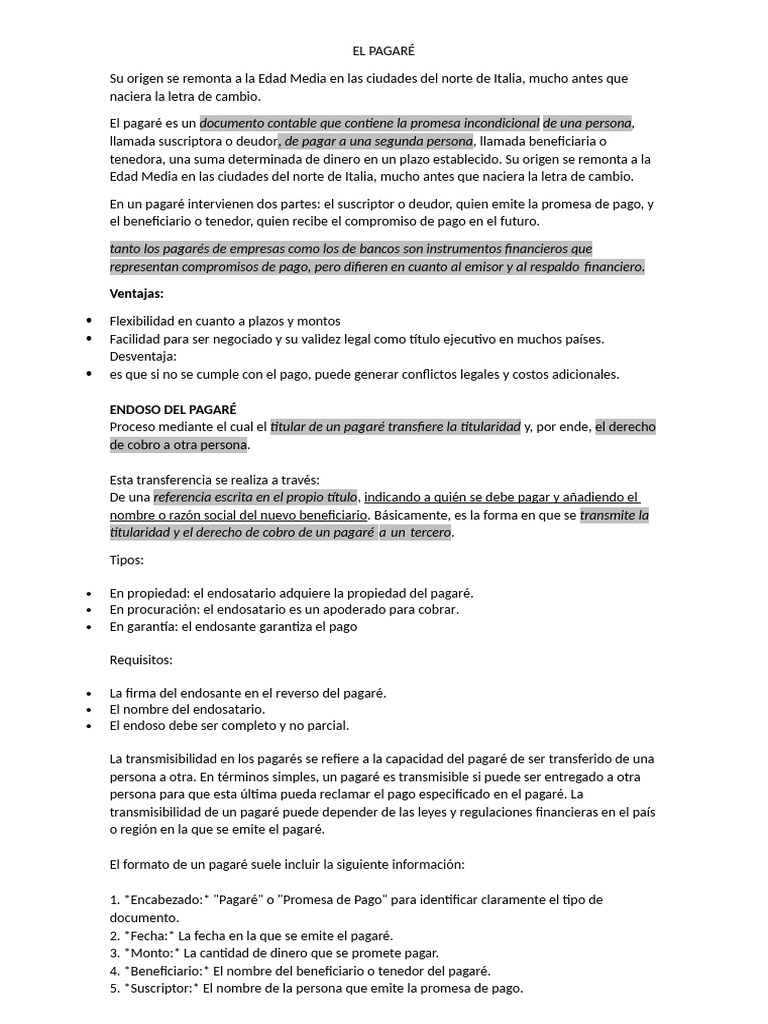 Pagaré: Historia, Uso y Endoso | PDF | Factura | Pagaré