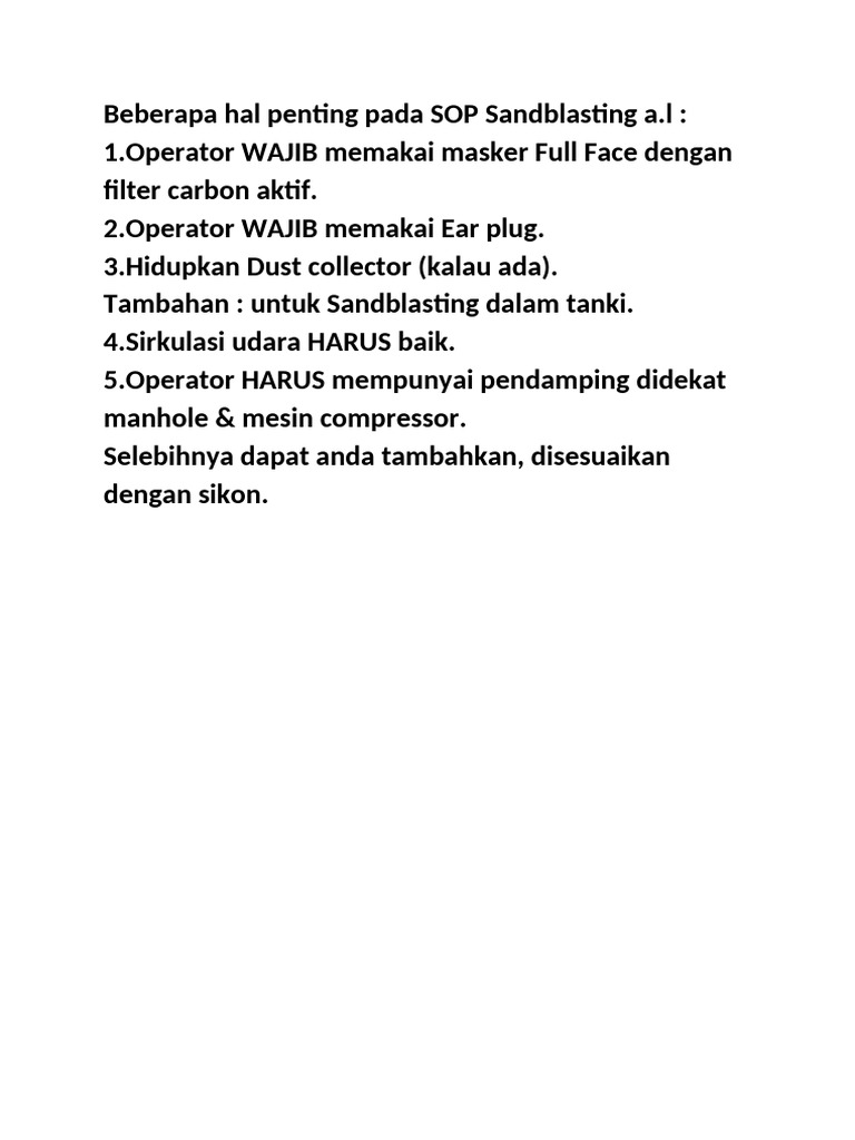 Sandblasting Safety SOP Guidelines | PDF | Personal Protective ...