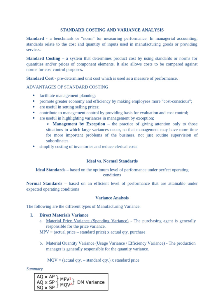 Standard Costing & Variance Analysis Guide | PDF | Cost Accounting ...