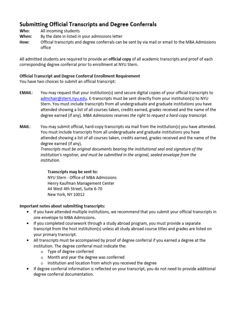 Official Transcript and Degree Conferral Instructions - FINAL | PDF ...