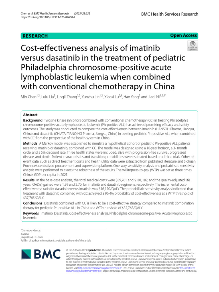 Cost-Efectiveness Analysis of Imatinib Versus Dasatinib | PDF ...