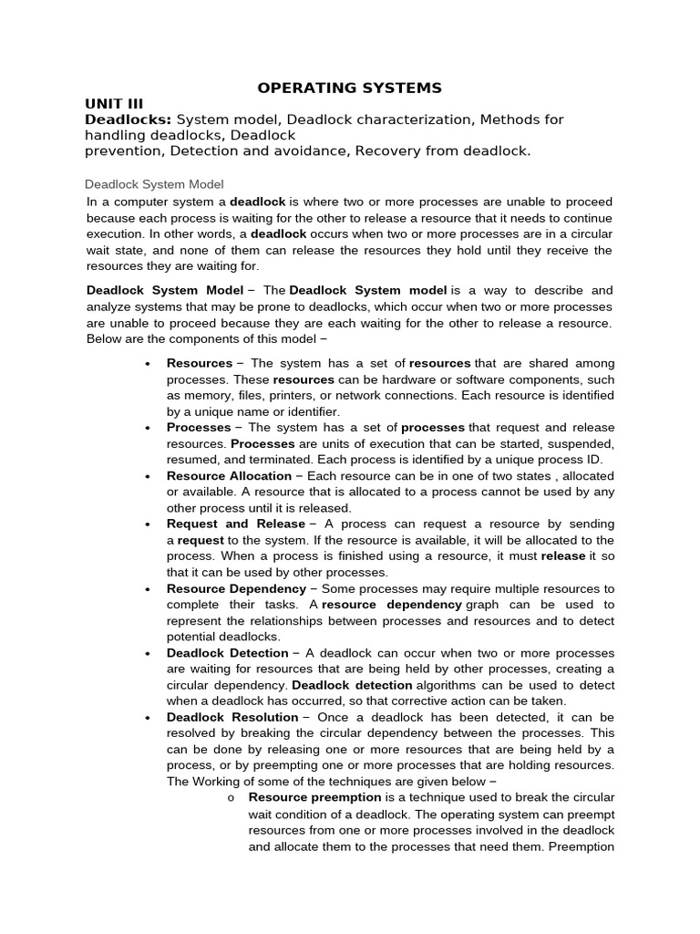 Deadlock Management in Operating Systems | PDF | Computer Science ...