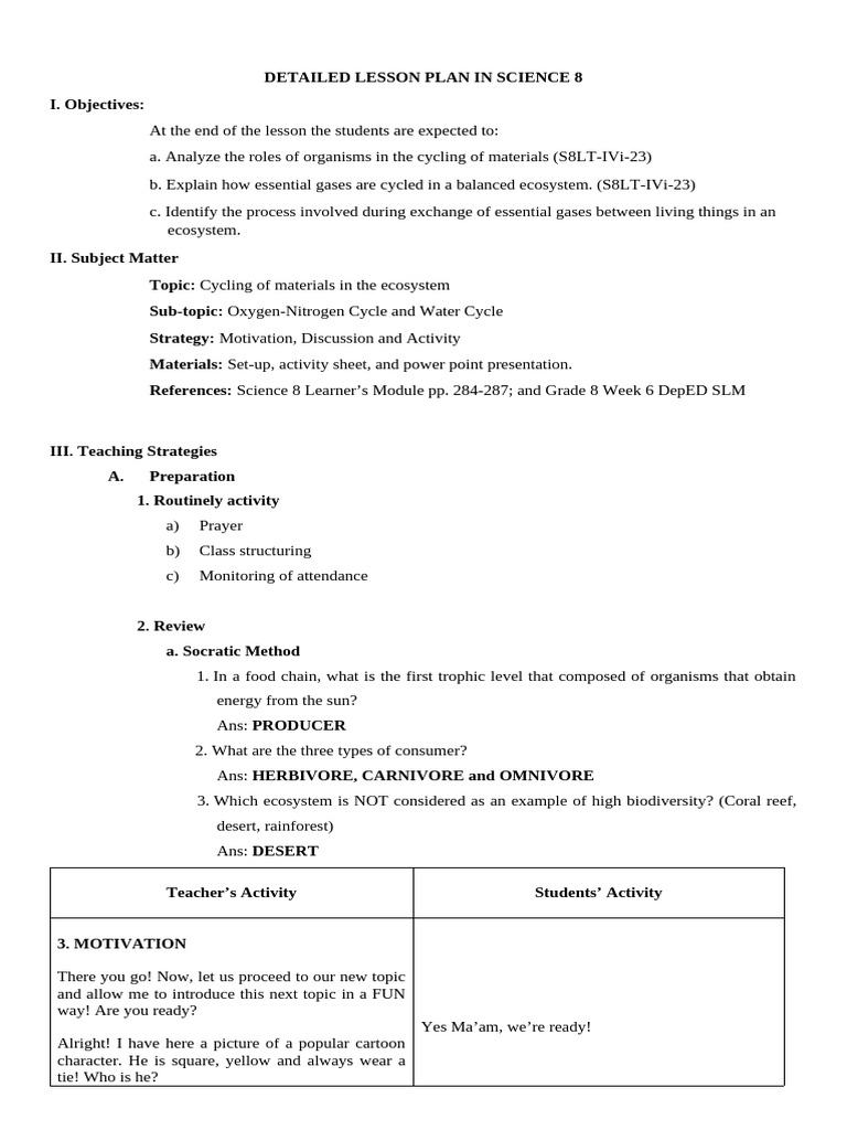 Ecosystem Material Cycling Lesson Plan | PDF | Water | Water Vapor