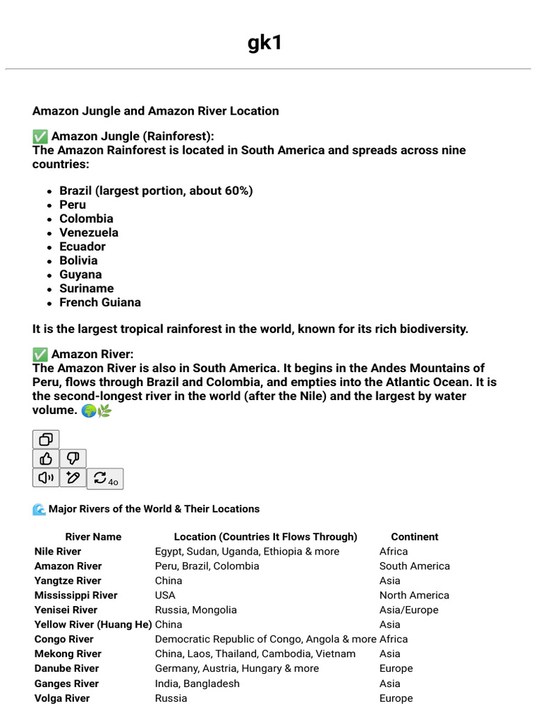 Location of All Imp Rivers and Jungles of World | PDF | South America ...