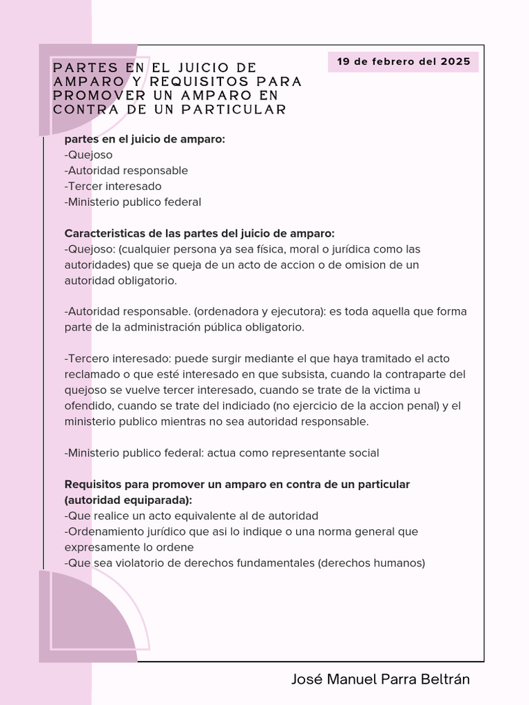Partes en El Juicio de Amparo y Requisitos para Promover Un Amparo en ...