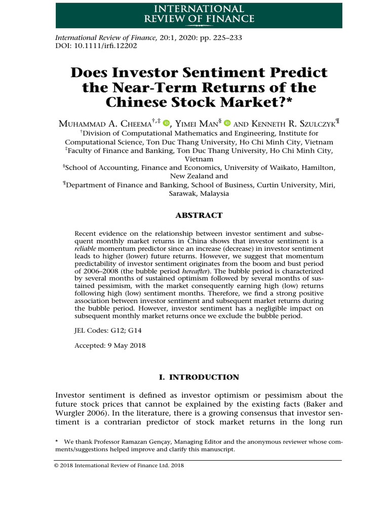 Investor Sentiment and Chinese Stock Returns | PDF | Ordinary Least ...