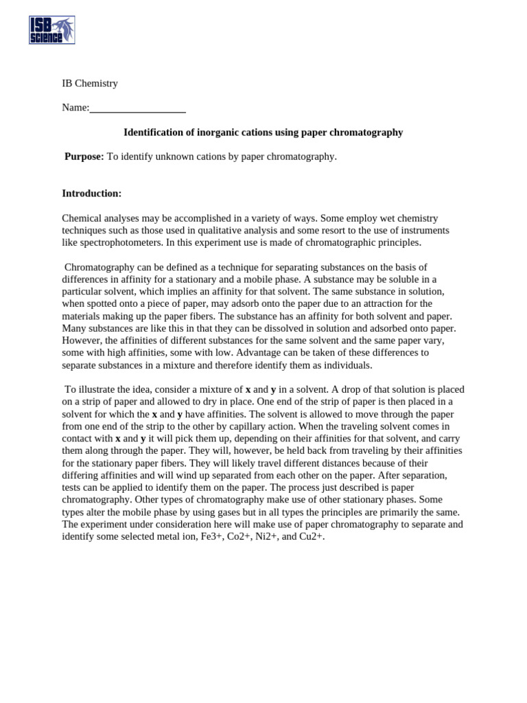 Cation Paper chromatography | PDF | Chromatography | Materials