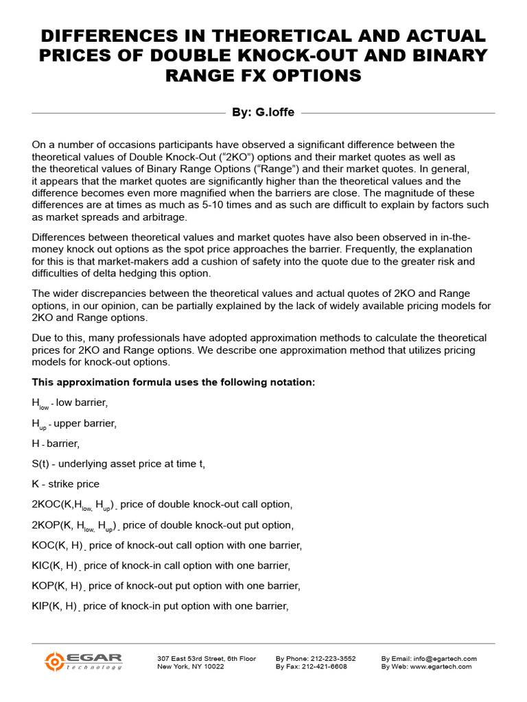 Differences in Pricing of DKO and Digitals | PDF | Option (Finance ...