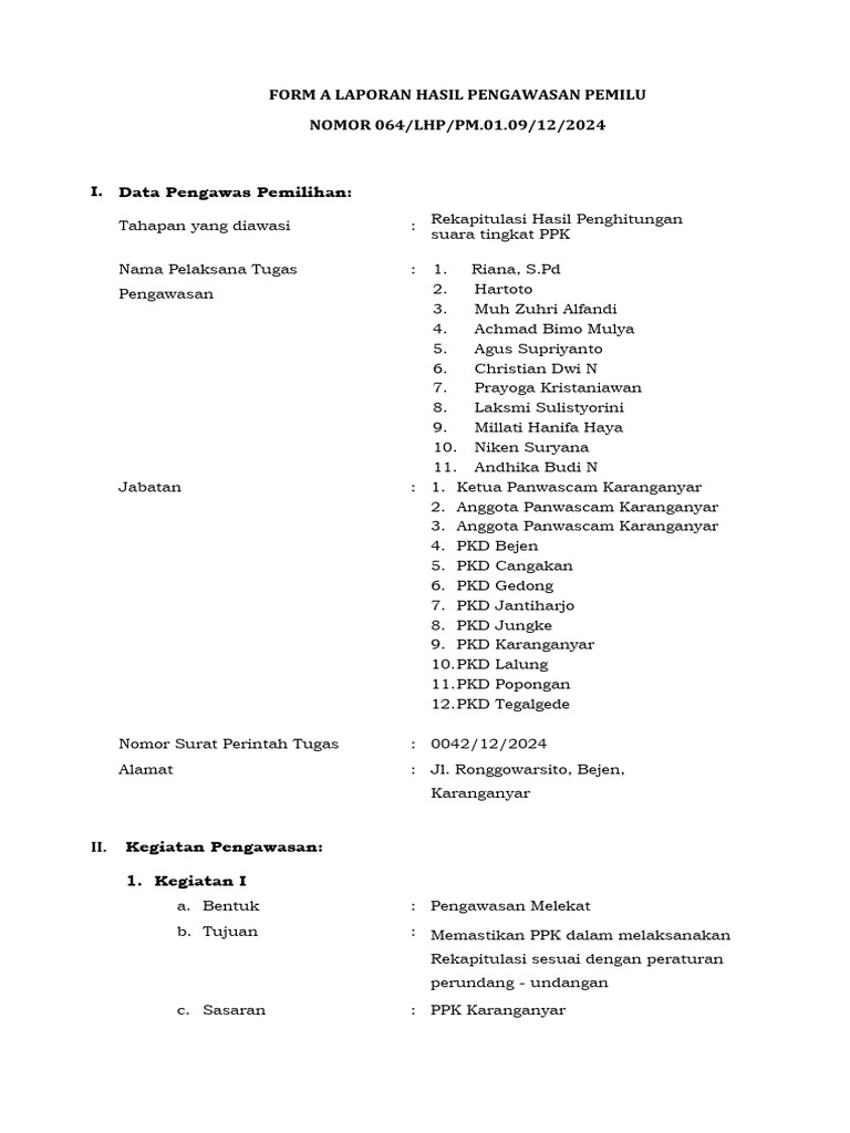 Laporan Pengawasan Rekapitulasi PPK 2024 | PDF