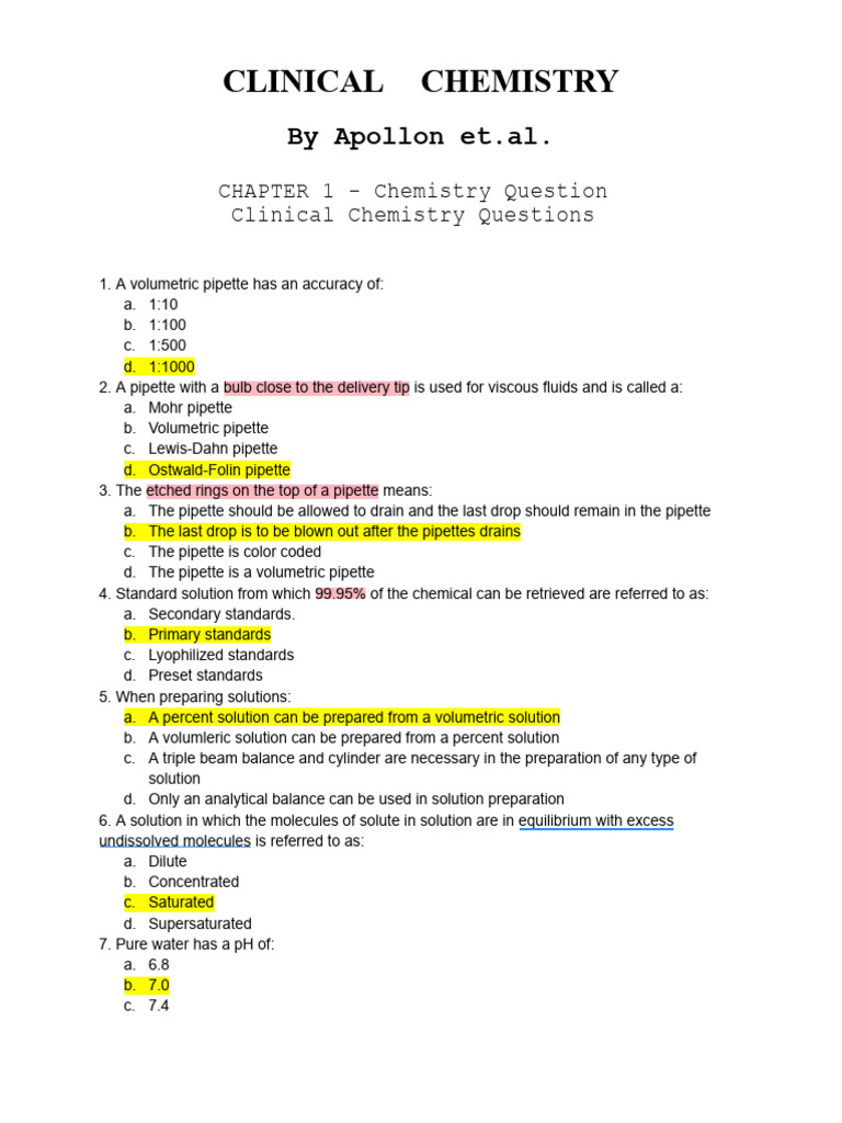 Clinical Chemistry Questions and Answers | PDF | Spectrophotometry ...