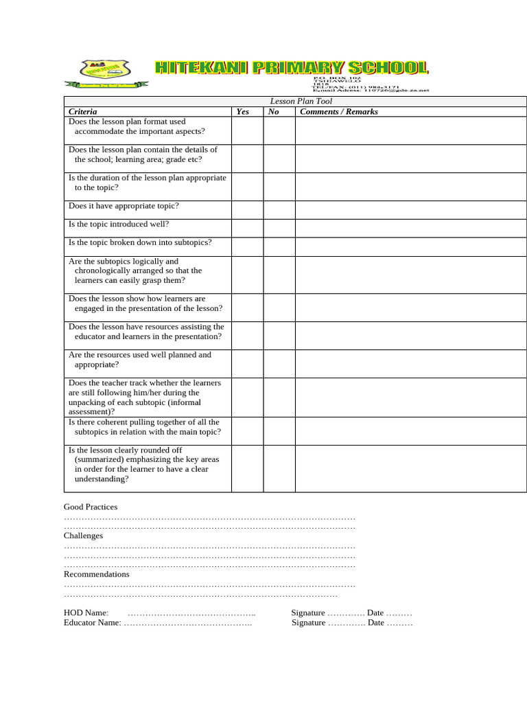 Lesson Plan Evaluation Checklist | PDF
