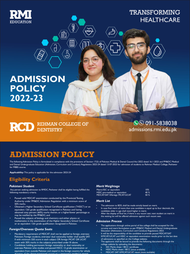Rehman Medical College Admission Policy 2023 | PDF | University And ...