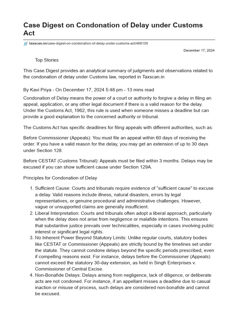 Condonation of Delay in Customs Appeals | PDF | Appeal | Tribunal