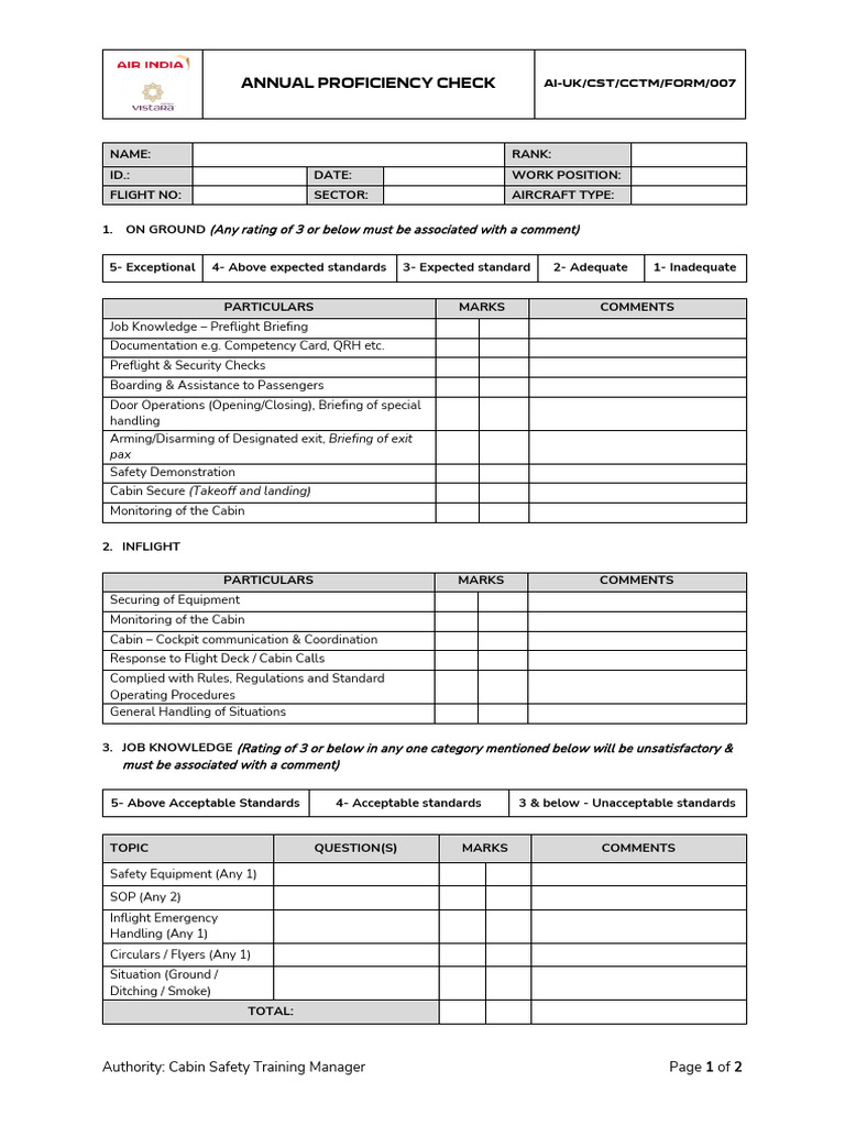 Annual Cabin Crew Proficiency Check | PDF | Flight Attendant | Cockpit