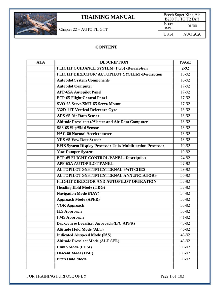 Beech Super King Air B200 Auto Flight Guide | PDF | Flight Control ...