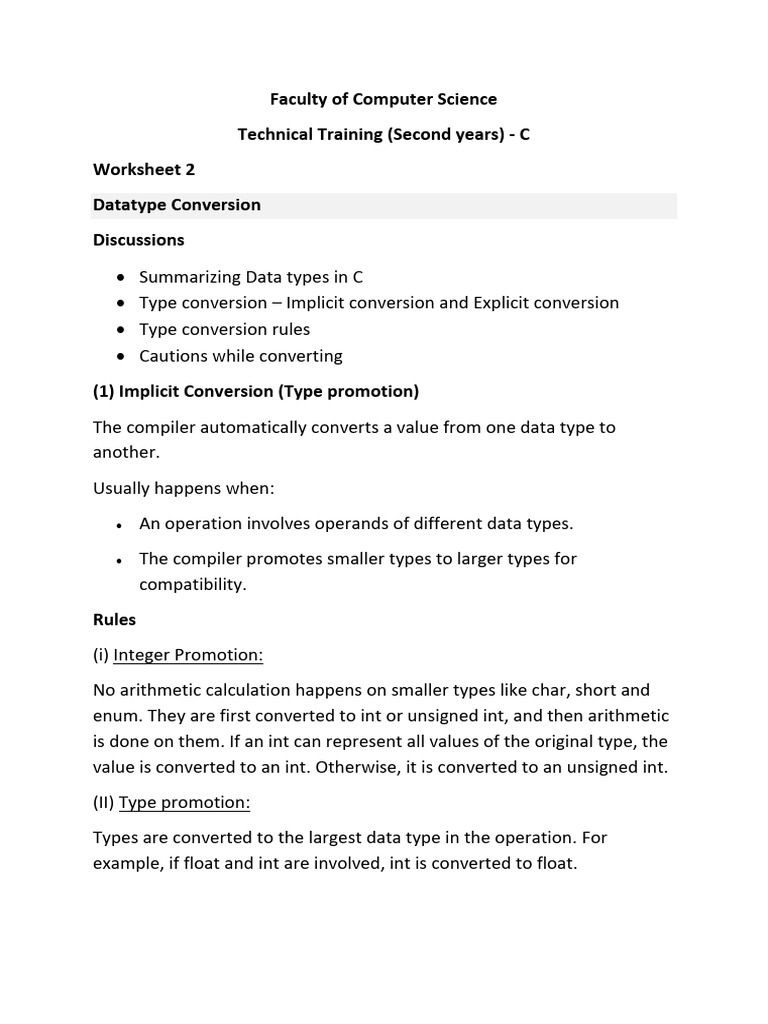 C Data Type Conversion Explained | PDF | Integer (Computer Science ...
