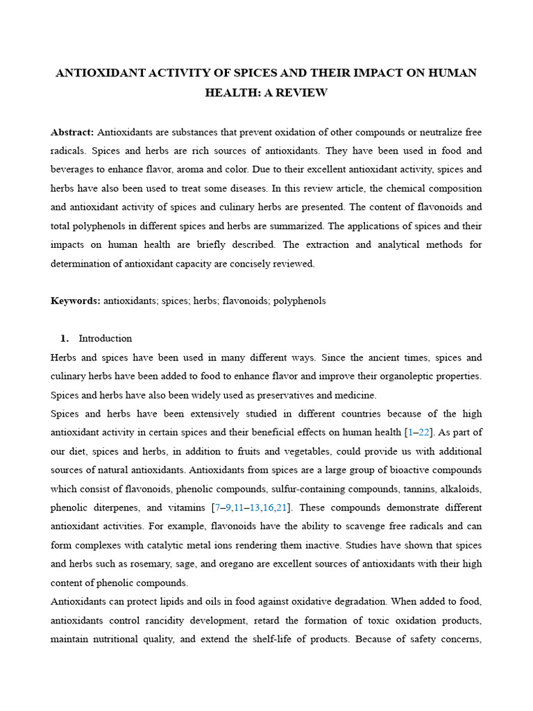 Antioxidant Benefits of Spices Review | PDF | Polyphenol | Antioxidant