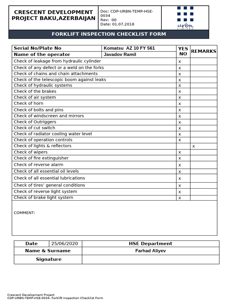 Forklift Inspection Checklist Form+ | PDF | Mechanical Engineering ...
