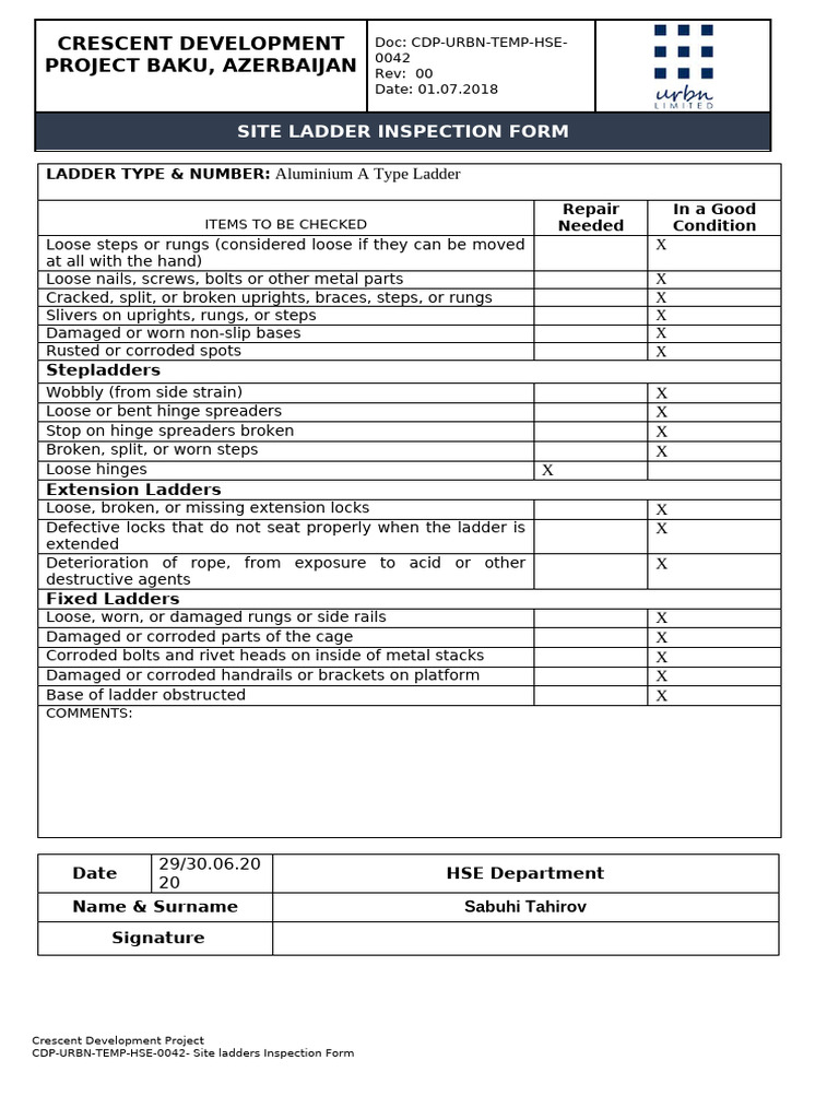 6. Site Ladder Inspection Form+ | PDF | Ladder | Mechanical Engineering