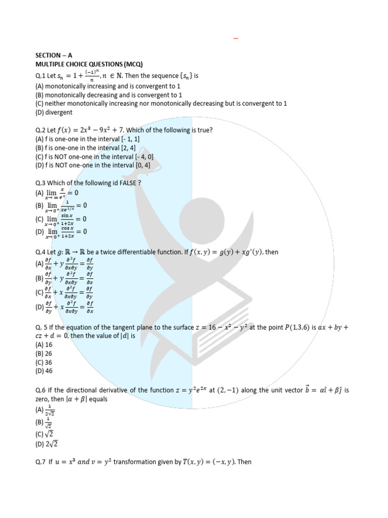 Ifas Previous Year Question Paper - Iit Jam Maths 2020: Section A ...