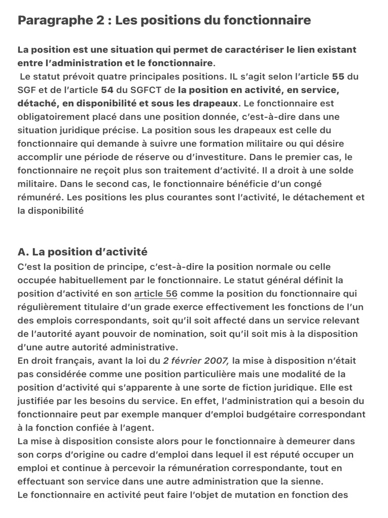 Positions statutaires des fonctionnaires | PDF | Gouvernement ...