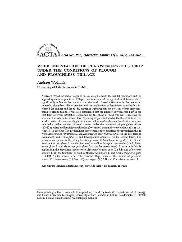 Weed Infestation of Pea Pisum Sativ | PDF | Tillage | Weed