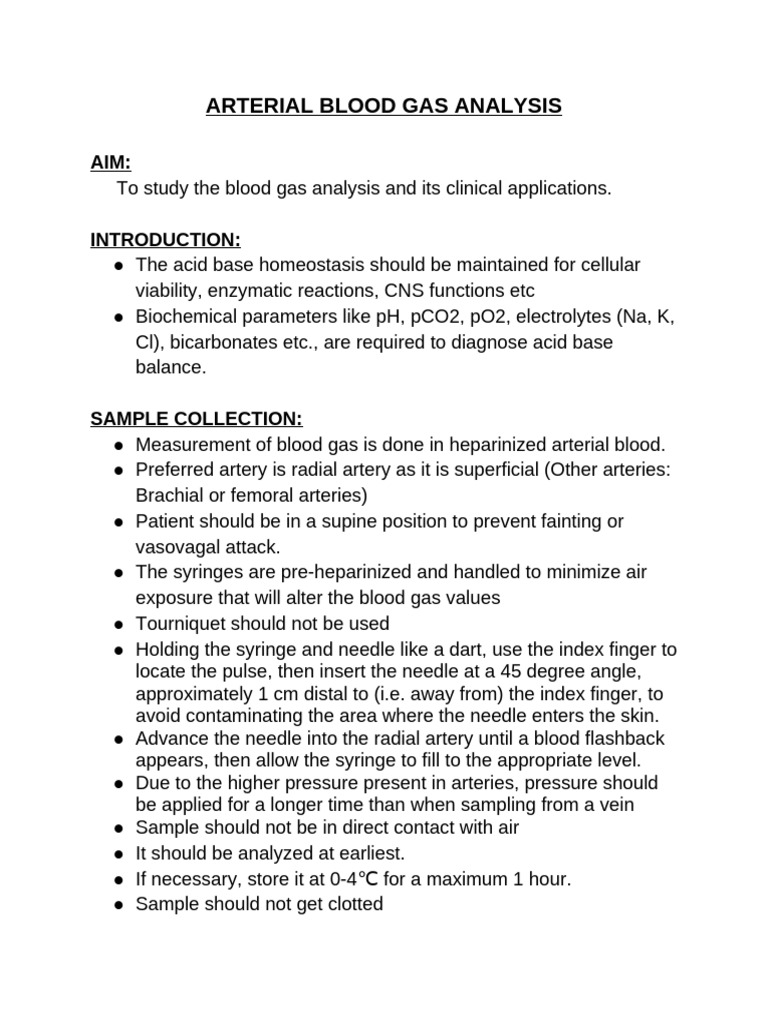 Arterial Blood Gas Analysis Guide | PDF