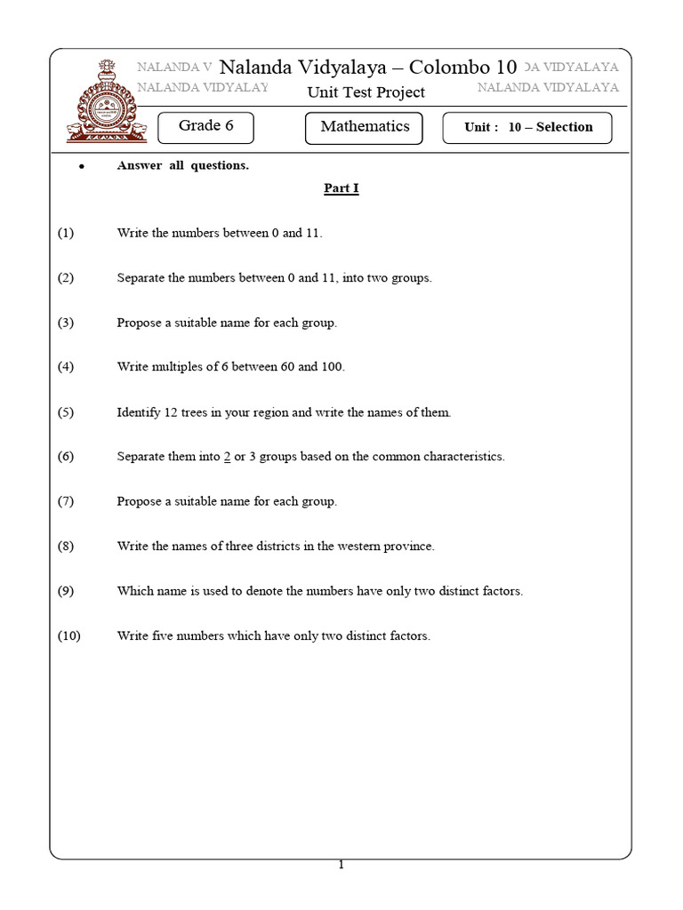 Grade 6 Mathematics Unit Test Guide | PDF | Mathematics