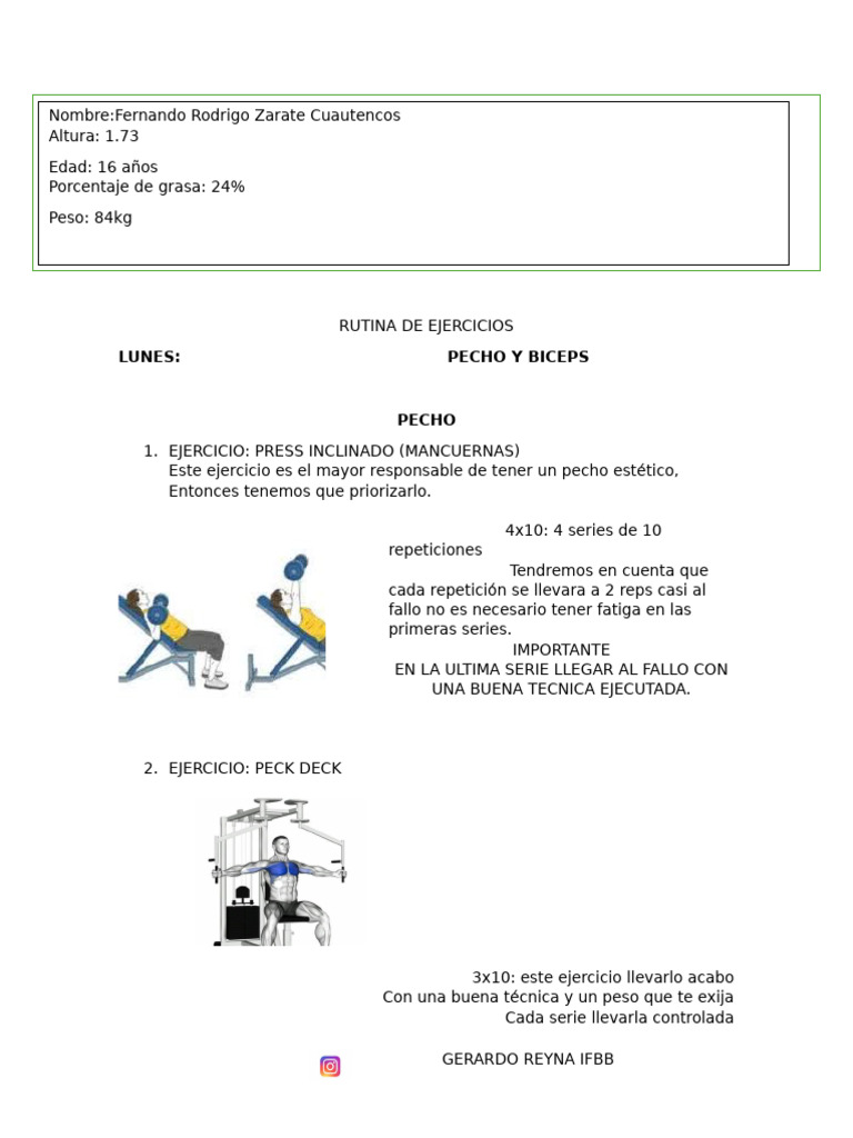 Rutina de Ejercicios Semanal Completa | PDF | Entrenamiento con pesas