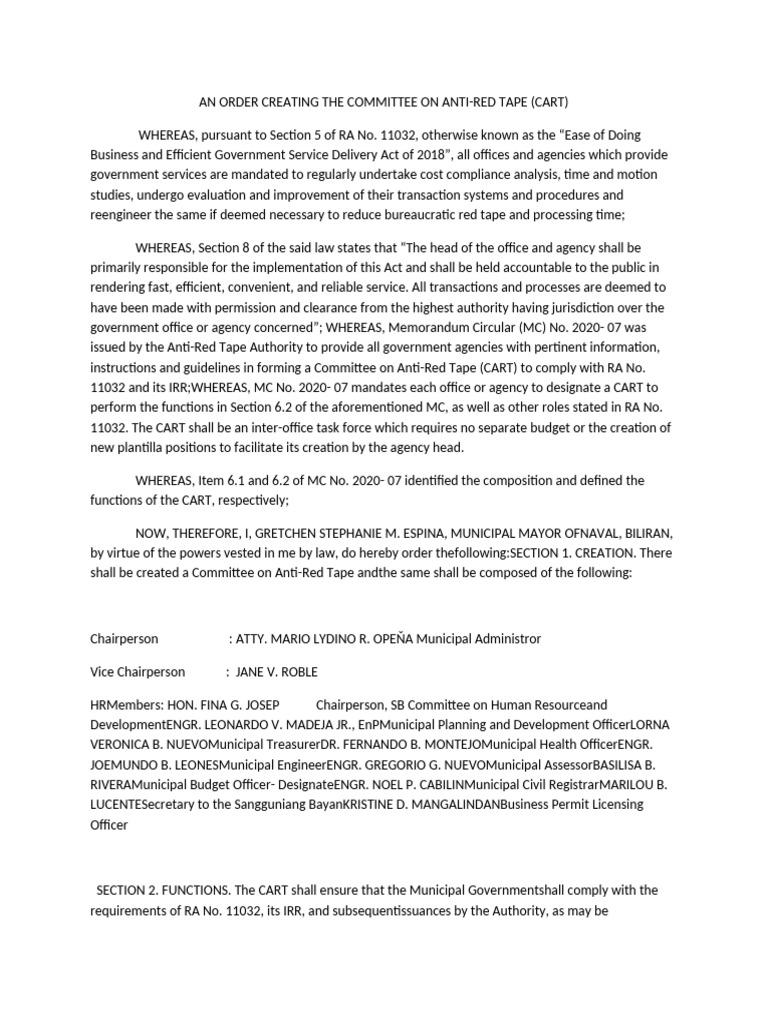 Creation of Anti-Red Tape Committee | PDF | Governance | Justice