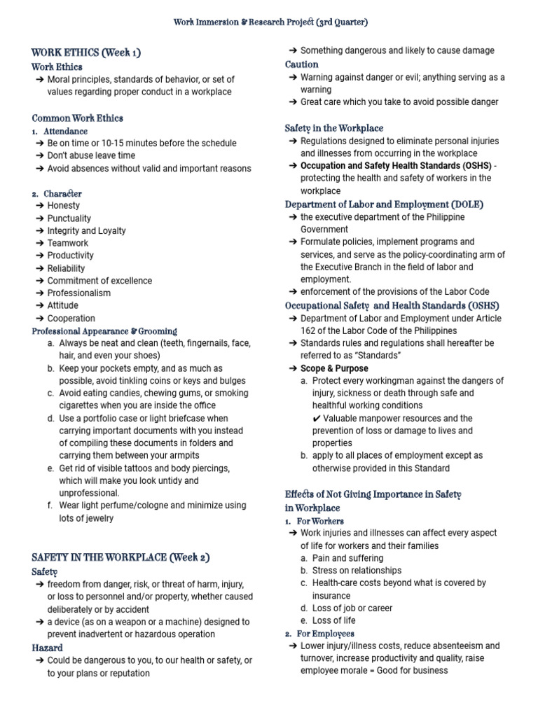 Work Ethics and Safety in the Workplace | PDF | Occupational Safety And ...